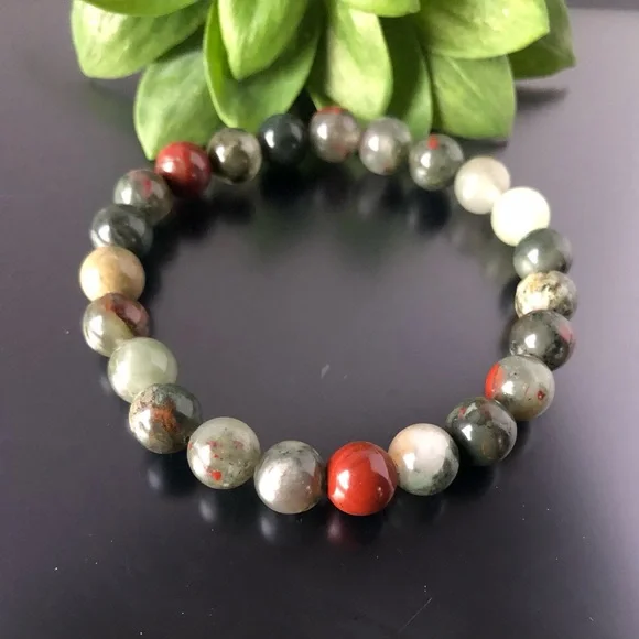 Bloodstone 8mm Natural Stone Beads Stretchable Bracelet - Picture 2 of 3